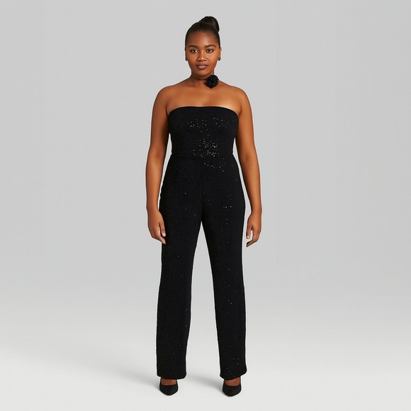 Women's Strapless Sequin Mesh‎ Tube Jumpsuit Wild Fable Black XS - Picture 1 of 9